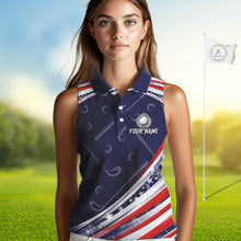 Load image into Gallery viewer, American Flag Camo Sleeveless Polo Golf Shirt Custom patriotic ladies golf shirt, golfer gifts | Navy NQS11181