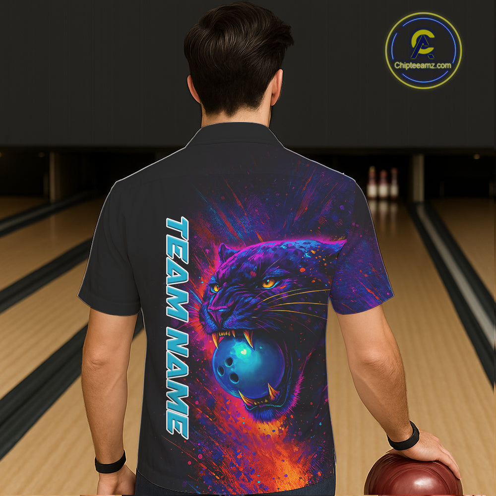 Colorful Panther Bowling Jerseys Bowling Hawaiian Shirt Custom Bowling Team shirts for bowlers NQS11186