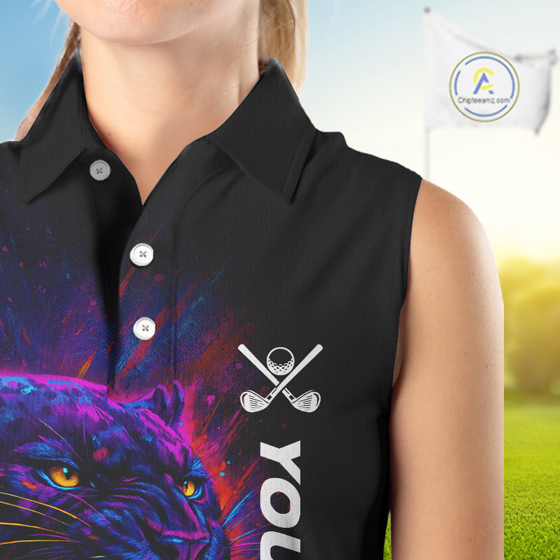 Colorful Panther Sleeveless Golf Polo Shirts Custom ladies Golf attire, Personalized team golf gifts NQS11187