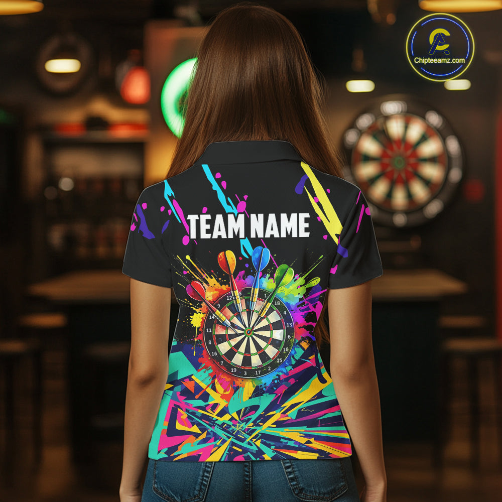 Personalized Colorful Darts Shirt For Women Custom Darts Team Jersey Polo & 1/4 Zip Shirts NQS11374