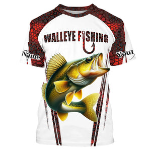 Walleye fishing red camo Custom Funny Fishing Shirts UV Protection Gift For Fisherman NQS5128