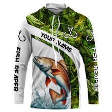 Load image into Gallery viewer, Redfish fishing Green Camo UV protection Custom long sleeve fishing shirts, Red drum tournament jersey NQS5132