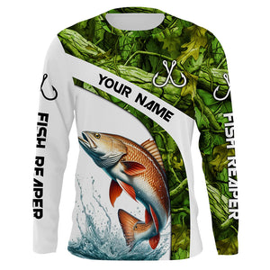 Redfish fishing Green Camo UV protection Custom long sleeve fishing shirts, Red drum tournament jersey NQS5132