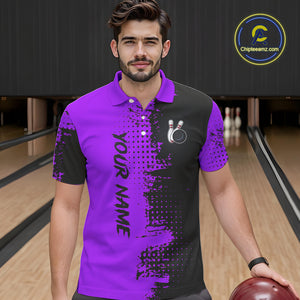 Black and Purple Bowling Polo, Quarter Zip shirts for Men Custom Bowling Team Jerseys NQS10221