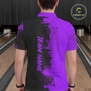 Black and Purple Bowling Polo, Quarter Zip shirts for Men Custom Bowling Team Jerseys NQS10221