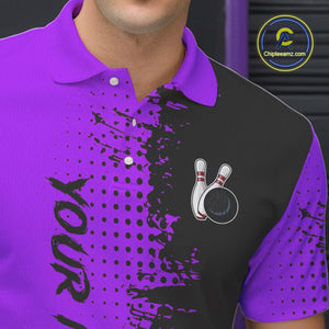 Black and Purple Bowling Polo, Quarter Zip shirts for Men Custom Bowling Team Jerseys NQS10221