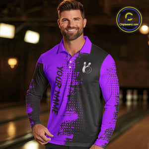 Black and Purple Bowling Polo, Quarter Zip shirts for Men Custom Bowling Team Jerseys NQS10221