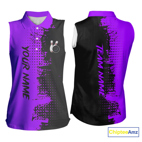 Black and Purple Bowling sleeveless polo shirt for Women Custom Bowling Team Jerseys NQS10221