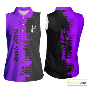 Black and Purple Bowling sleeveless polo shirt for Women Custom Bowling Team Jerseys NQS10221