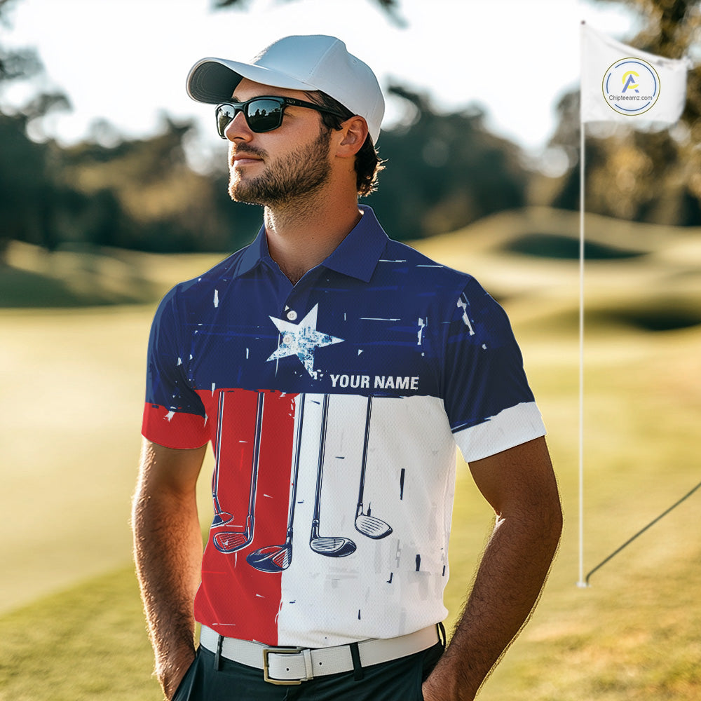 Texas Flag Golf Clubs Mens Golf polo shirt Custom patriotic Mens golf top, personalized golf gifts NQS10381