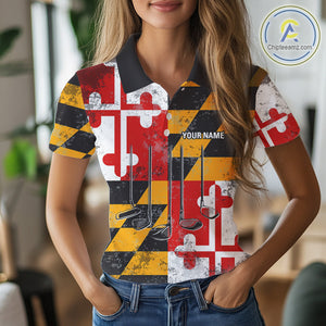 Maryland Flag Golf Clubs Women polo shirt Custom patriotic ladies golf top, personalized golf gifts NQS10382