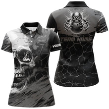 Load image into Gallery viewer, Black and Gray Skull Bowling Custom Bowling Polo, 1/4 zip Shirts For Women Bowling Team League Jerseys NQS8425