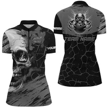 Load image into Gallery viewer, Black and Gray Skull Bowling Custom Bowling Polo, 1/4 zip Shirts For Women Bowling Team League Jerseys NQS8425