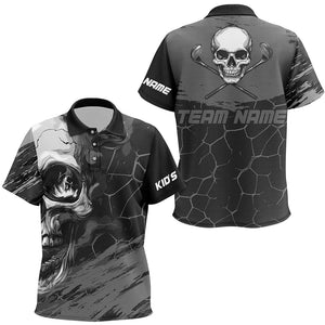 Black and Gray Skull Golf Custom Kid golf polo shirt, personalized golf polos for team NQS8426