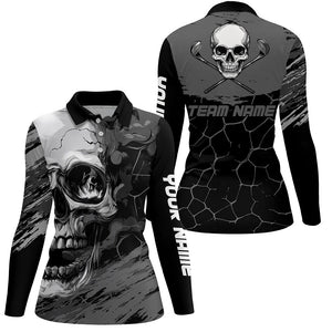 Black and Gray Skull Golf Custom Women golf polo shirts, personalized golf tournament jerseys for team NQS8426