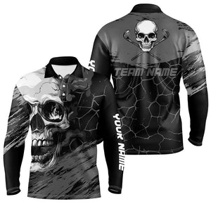 Black and Gray Skull Golf Custom Men golf polo shirts, personalized golf tournament jerseys for team NQS8426