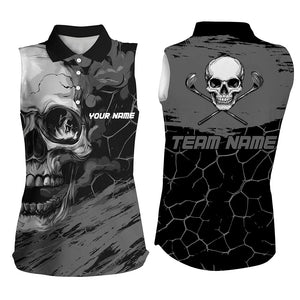 Black and Gray Skull Golf Custom Women Sleeveless polo shirt, personalized golf jerseys for team NQS8426