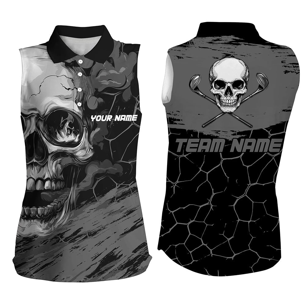 Black and Gray Skull Golf Custom Women Sleeveless polo shirt, personalized golf jerseys for team NQS8426