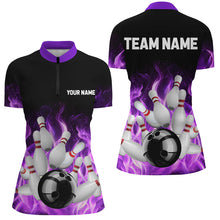 Load image into Gallery viewer, Purple Flame Fire Bowling Polo, Quarter Zip Shirts For Women Custom name Team Bowling Jerseys Bowler NQS8628