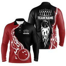 Load image into Gallery viewer, Black and Red Flame Bowling Polo, Quarter Zip Shirt for Men Custom Team Bowling Jersey Bowler Outfit NQS8865