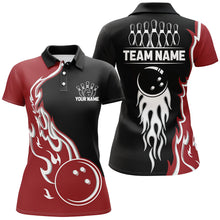 Load image into Gallery viewer, Black and Red Flame Bowling Polo, Quarter Zip Shirt for Women Custom Team Bowling Jersey Bowler Outfit NQS8865