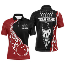 Load image into Gallery viewer, Black and Red Flame Bowling Polo, Quarter Zip Shirt for Men Custom Team Bowling Jersey Bowler Outfit NQS8865