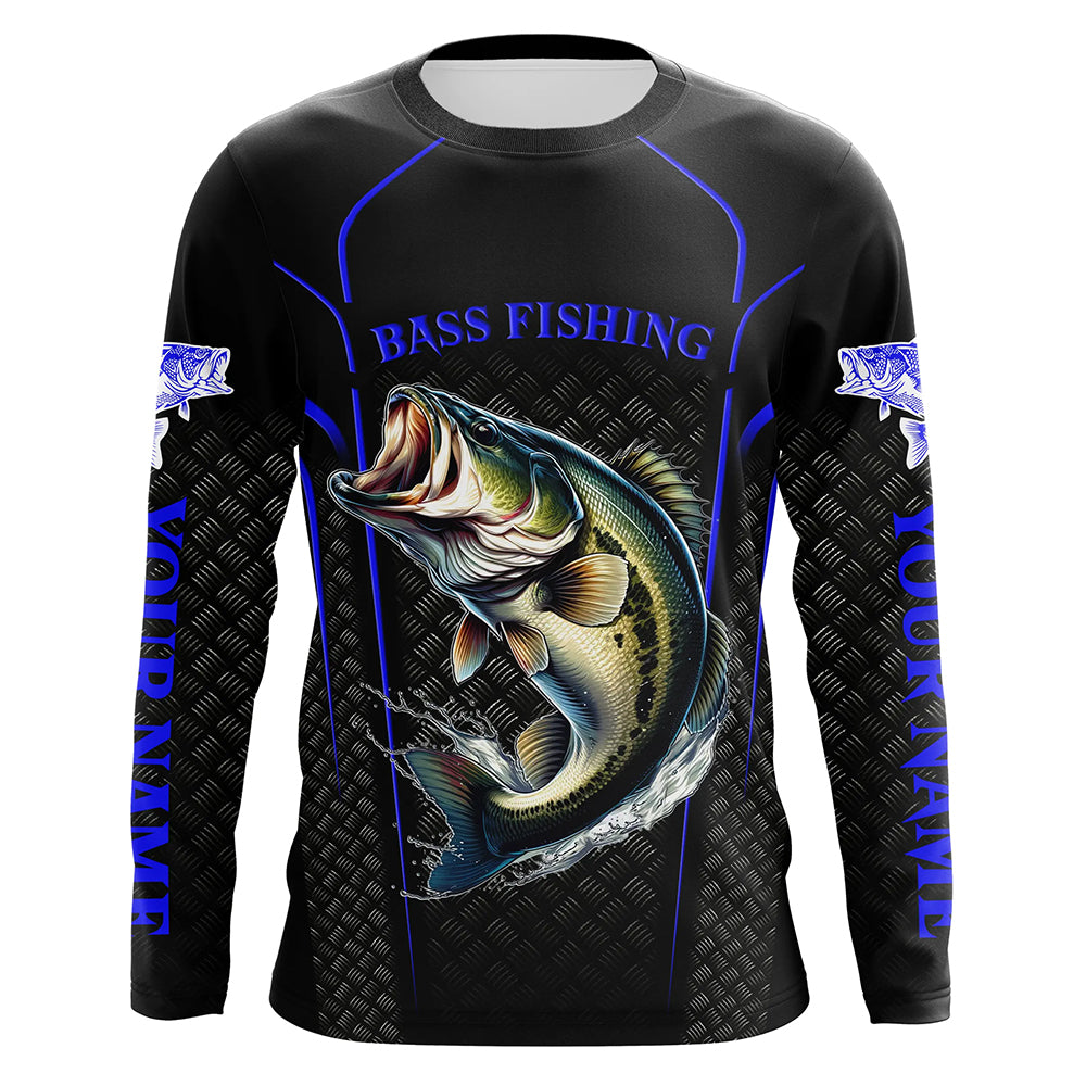 Blue Black Bass fishing shirts custom UV protection long sleeve fishing shirt, Bass tournament jerseys NQS5146