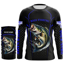 Load image into Gallery viewer, Blue Black Bass fishing shirts custom UV protection long sleeve fishing shirt, Bass tournament jerseys NQS5146