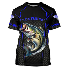 Load image into Gallery viewer, Blue Black Bass fishing shirts custom UV protection long sleeve fishing shirt, Bass tournament jerseys NQS5146