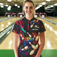 Load image into Gallery viewer, Colorful Watercolor bowling ball and pins Team jerseys Custom Women bowling Polo, Quarter Zip Shirt NQS9833