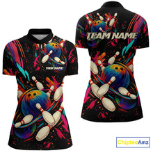 Load image into Gallery viewer, Colorful Watercolor bowling ball and pins Team jerseys Custom Women bowling Polo, Quarter Zip Shirt NQS9833