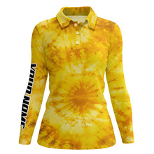 Load image into Gallery viewer, Womens golf polo shirts with yellow tie dye pattern custom pattern golf shirt for women, golf tops NQS5643