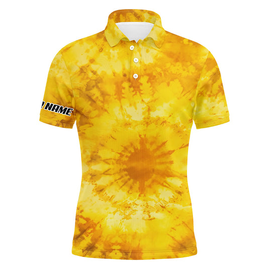 Mens golf polo shirts with yellow tie dye pattern custom pattern golf shirt for men, golf tops mens NQS5643