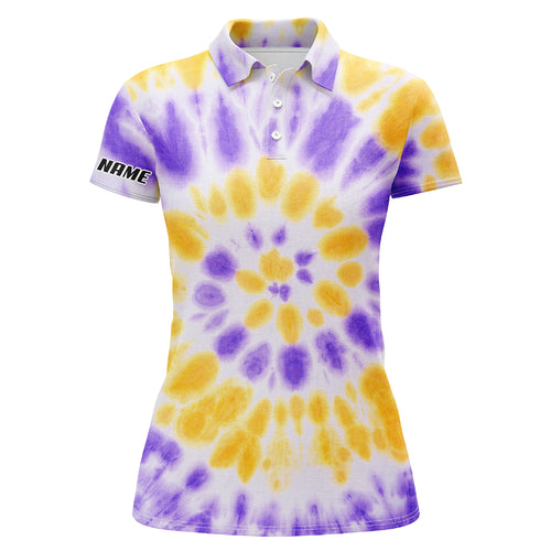 Womens golf polo shirts with purple yellow tie dye pattern custom pattern team golf shirt for women NQS5644