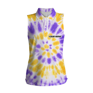 Womens sleeveless polo shirts yellow purple tie dye pattern custom pattern team golf shirt for women NQS5644