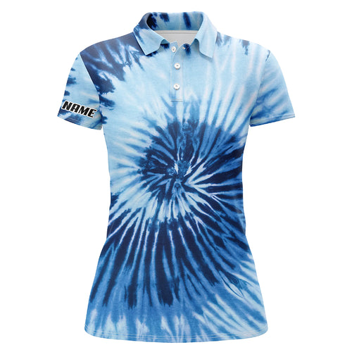 Womens golf polo shirts with blue tie dye pattern custom pattern team golf shirt for women NQS5646