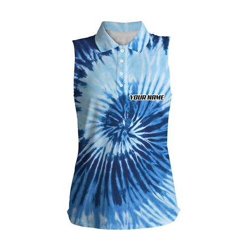 Womens sleeveless polo shirts blue tie dye pattern custom pattern team golf shirt for women NQS5646