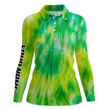 Load image into Gallery viewer, Womens golf polo shirts with Yellow green tie dye pattern custom pattern team golf shirt for women NQS5647