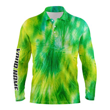 Load image into Gallery viewer, Mens golf polo shirts yellow green tie dye pattern custom pattern golf shirt for men, golf tops mens NQS5647