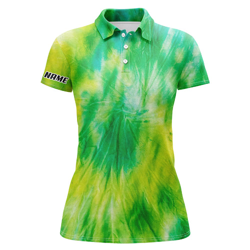 Womens golf polo shirts with Yellow green tie dye pattern custom pattern team golf shirt for women NQS5647