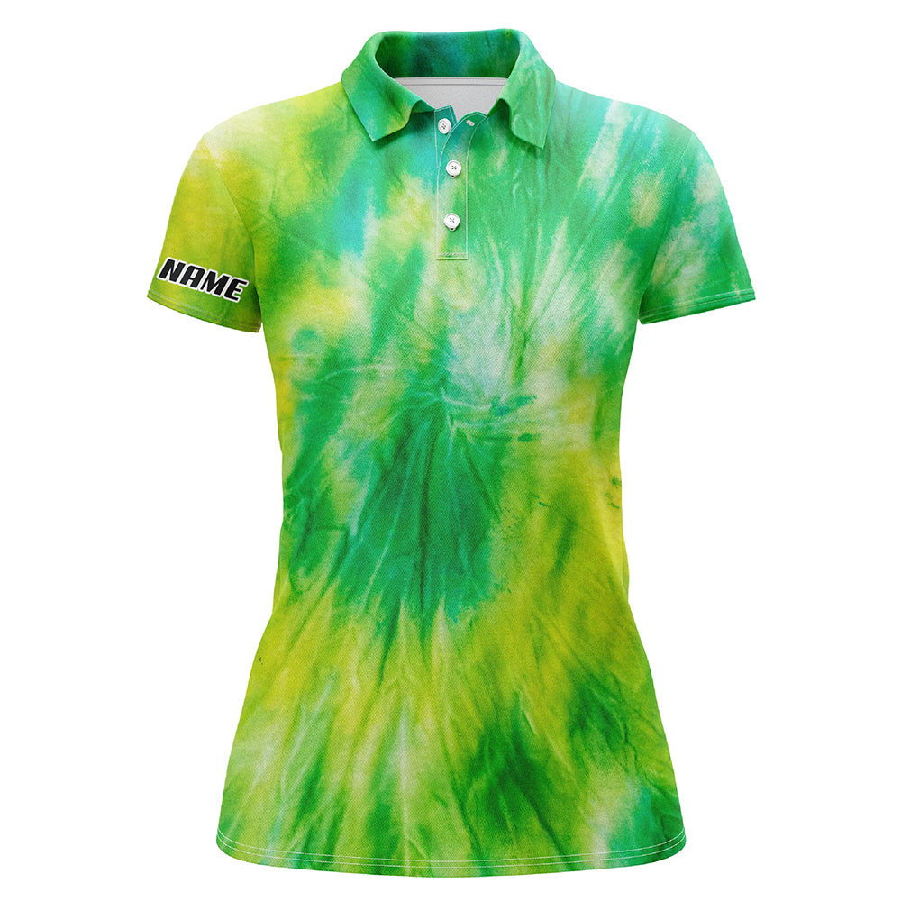 Womens golf polo shirts with Yellow green tie dye pattern custom pattern team golf shirt for women NQS5647