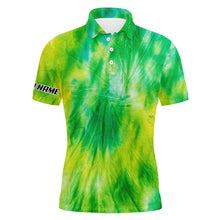 Load image into Gallery viewer, Mens golf polo shirts yellow green tie dye pattern custom pattern golf shirt for men, golf tops mens NQS5647