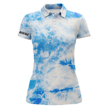 Load image into Gallery viewer, Womens golf polo shirts with blue tie dye pattern custom pattern team golf shirt for women NQS5649