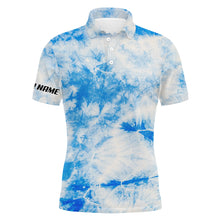 Load image into Gallery viewer, Mens golf polo shirts blue tie dye pattern custom pattern golf shirt for men, golf tops mens NQS5649