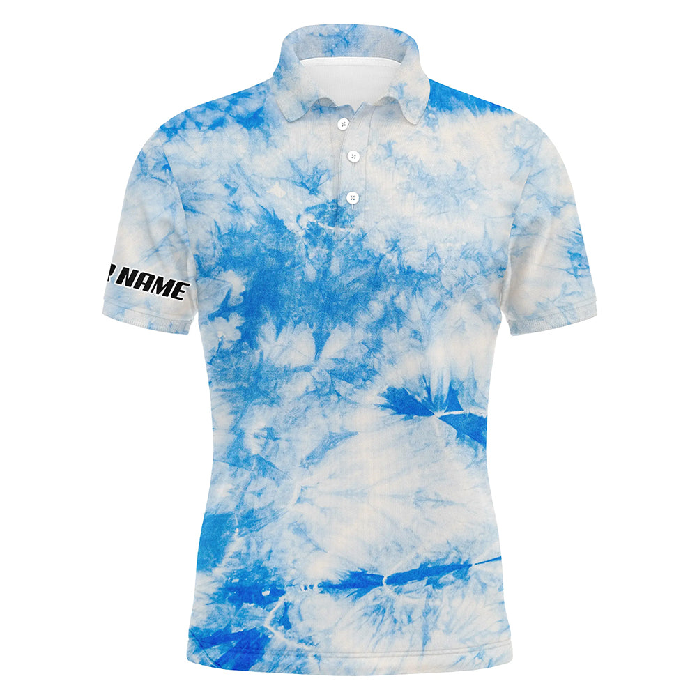 Mens golf polo shirts blue tie dye pattern custom pattern golf shirt for men, golf tops mens NQS5649