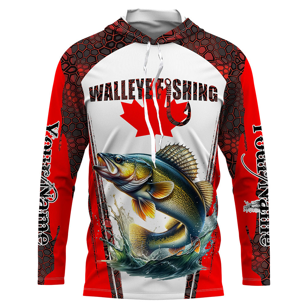 Walleye fishing red camo Custom Canadian flag UV Protection Fishing Shirts NQS5652