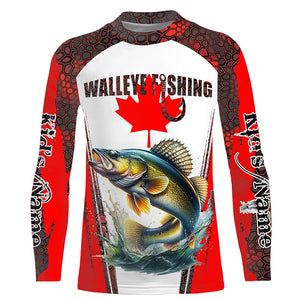 Walleye fishing red camo Custom Canadian flag UV Protection Fishing Shirts NQS5652