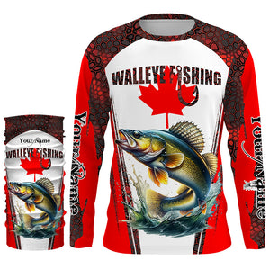 Walleye fishing red camo Custom Canadian flag UV Protection Fishing Shirts NQS5652