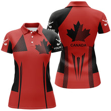 Load image into Gallery viewer, Personalized black and red Canada flag golf polo shirt for women custom patriotic gifts for golf lover NQS7754