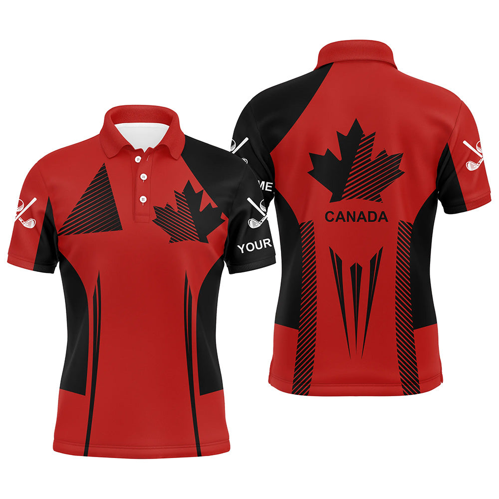 Personalized black and red Canada flag golf polo shirt for men custom patriotic gifts for golf lovers NQS7754